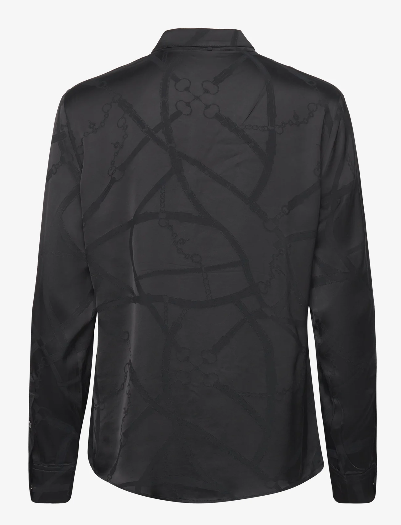 Lauren Ralph Lauren - Belting-Motif Jacquard Tie-Neck Shirt - krekli ar garām piedurknēm - black - 1