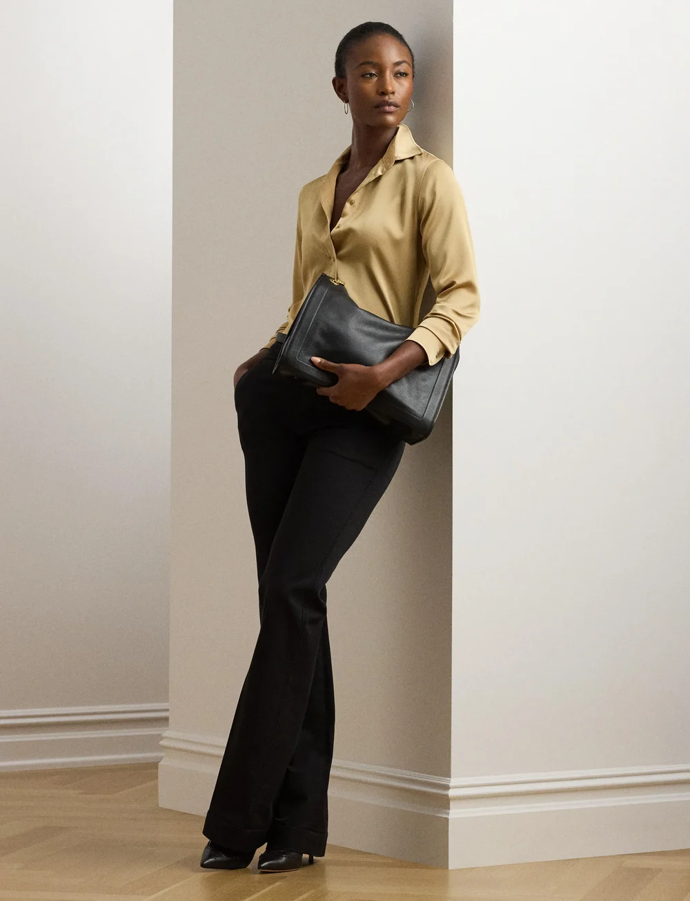 Lauren Ralph Lauren - Classic Fit Satin Charmeuse Shirt - denimskjorter - birch tan - 0