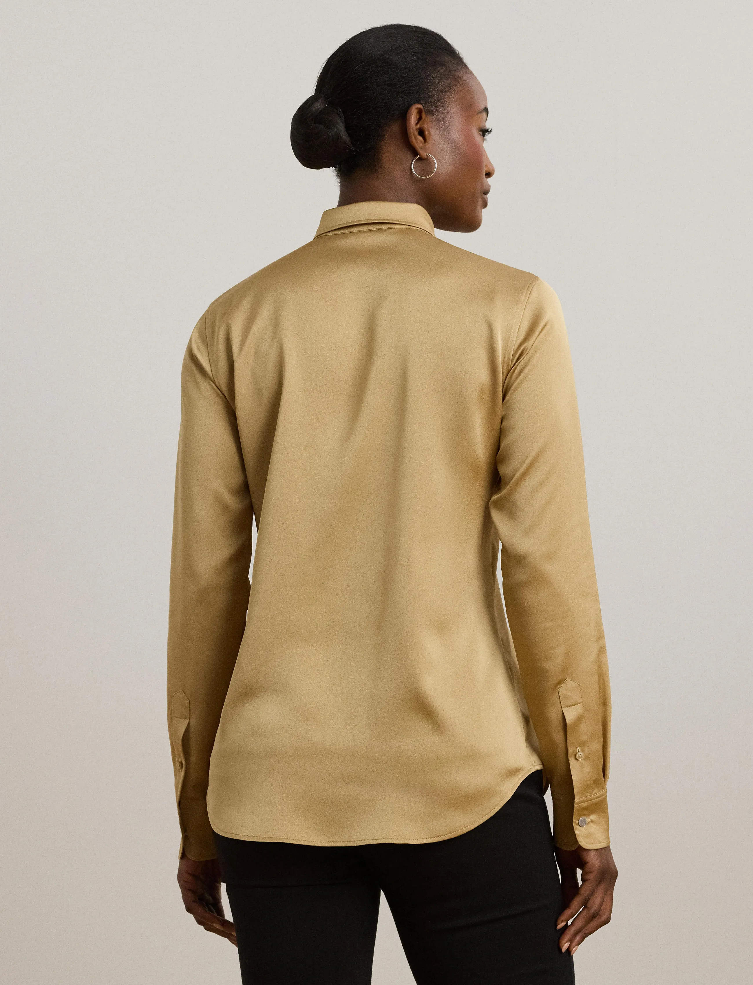 Lauren Ralph Lauren - Classic Fit Satin Charmeuse Shirt - birch tan - 2
