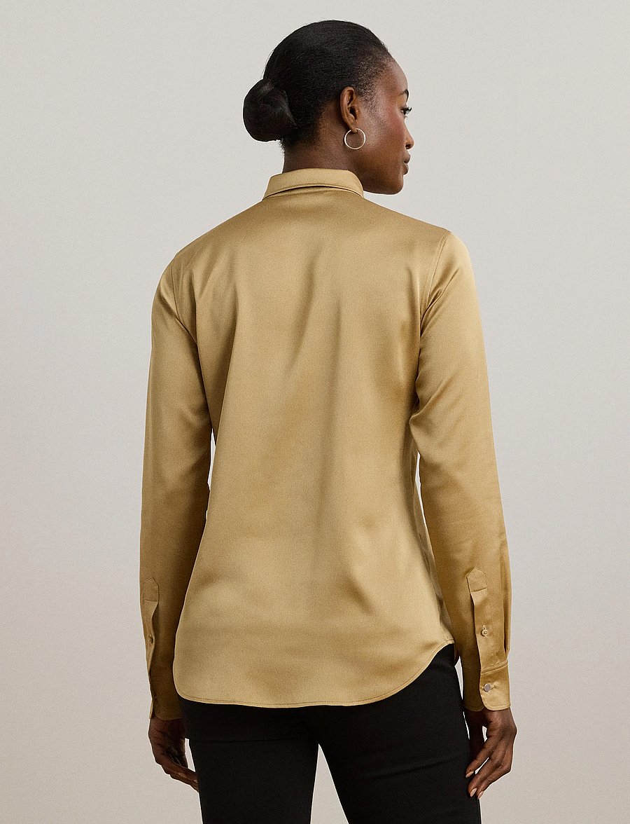 Lauren Ralph Lauren - Classic Fit Satin Charmeuse Shirt - birch tan - 2