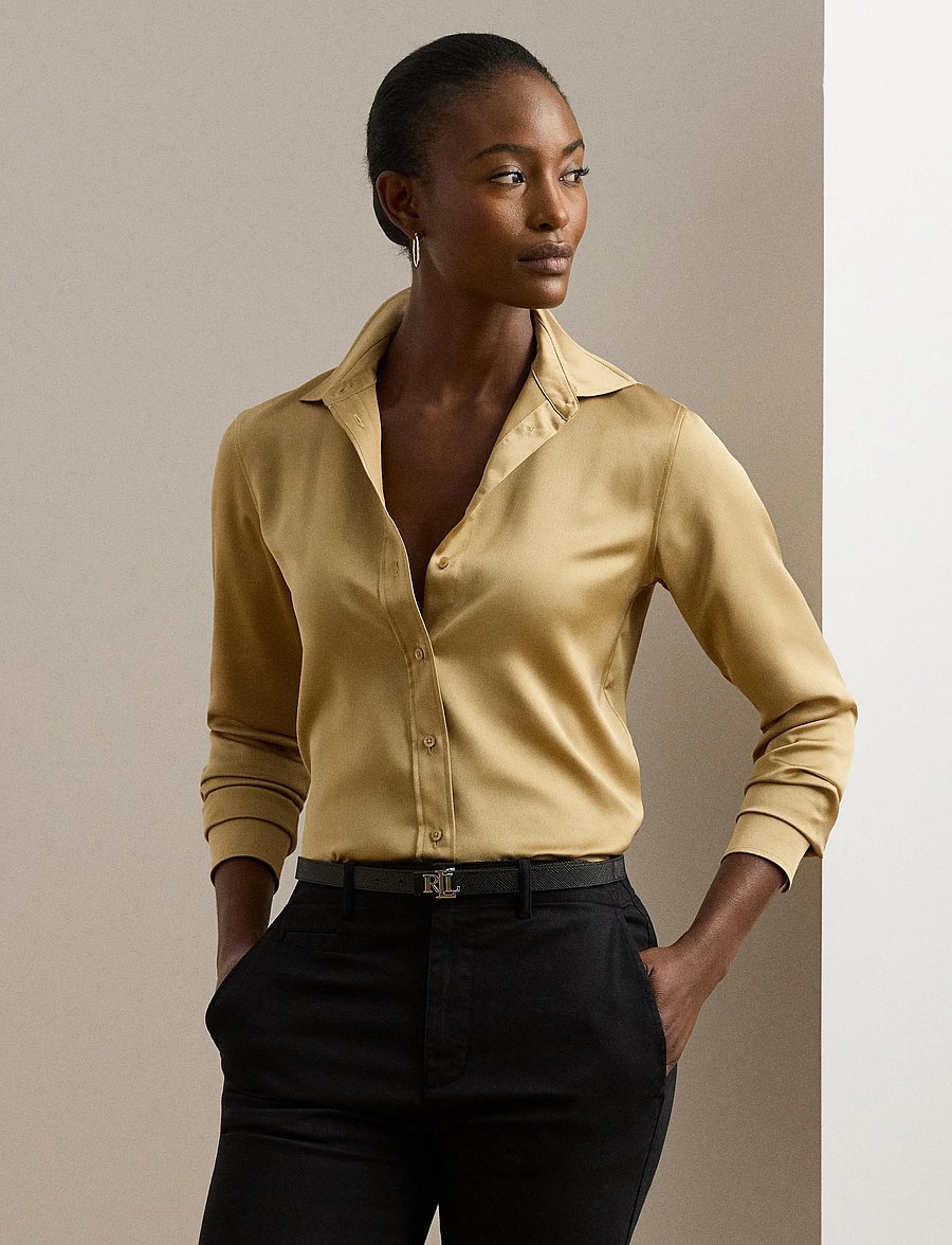 Lauren Ralph Lauren - Classic Fit Satin Charmeuse Shirt - birch tan - 3