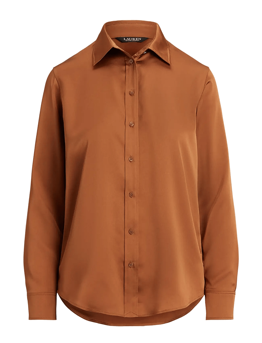 Lauren Ralph Lauren - Classic Fit Satin Charmeuse Shirt - cinnamon bark - 1