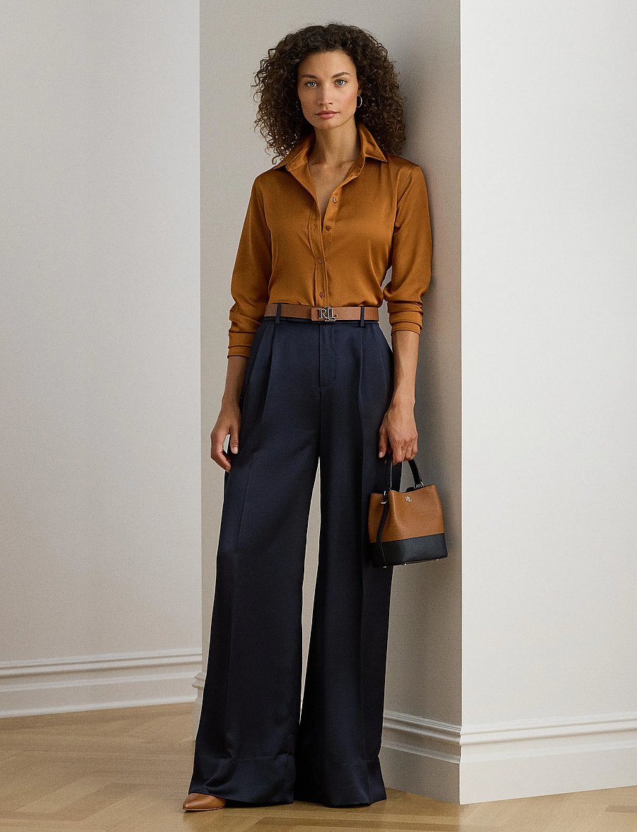 Lauren Ralph Lauren - Classic Fit Satin Charmeuse Shirt - cinnamon bark - 0