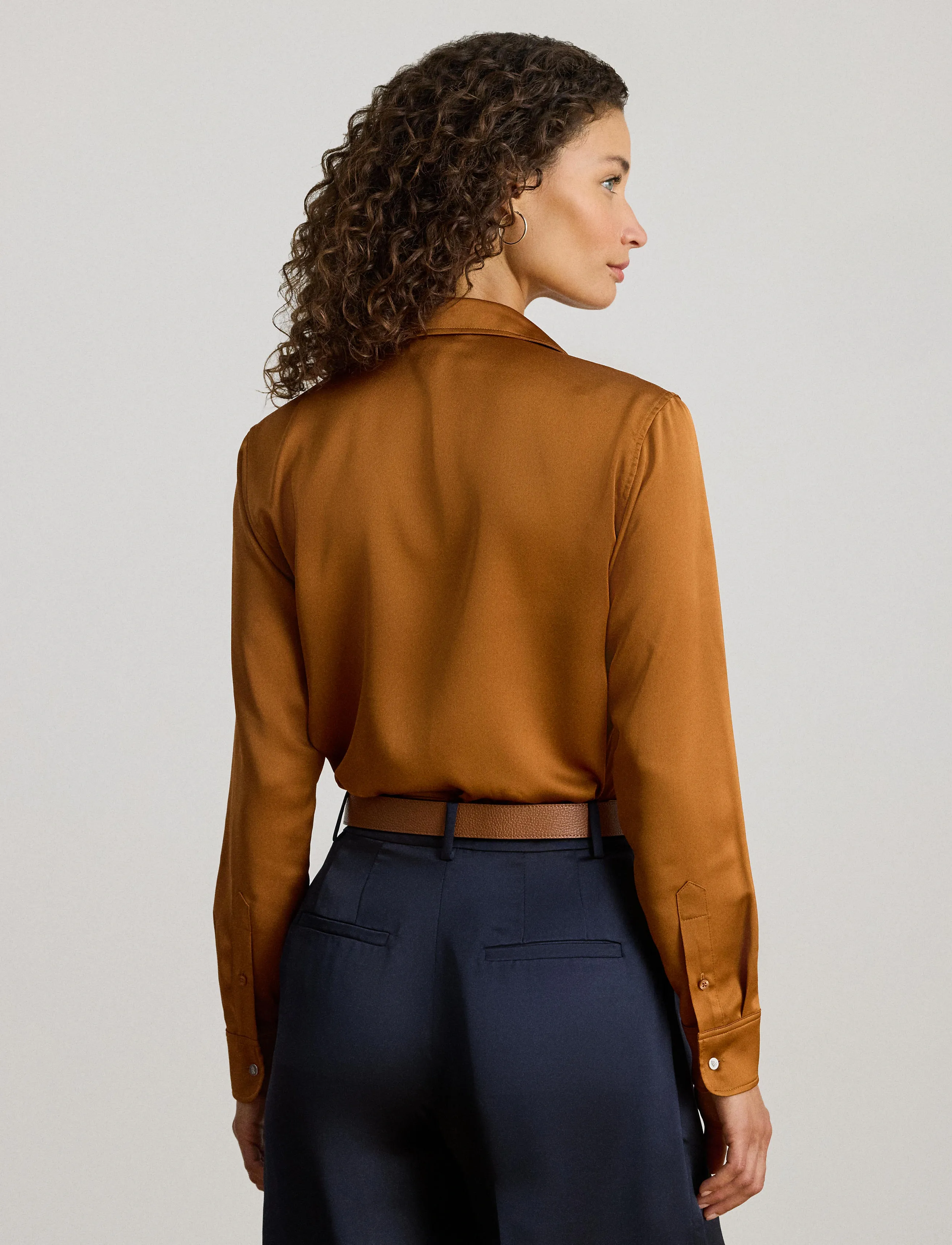 Lauren Ralph Lauren - Classic Fit Satin Charmeuse Shirt - cinnamon bark - 2