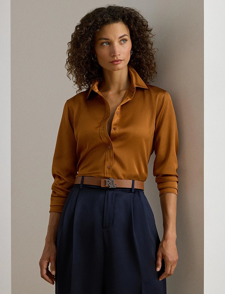 Lauren Ralph Lauren - Classic Fit Satin Charmeuse Shirt - cinnamon bark - 3