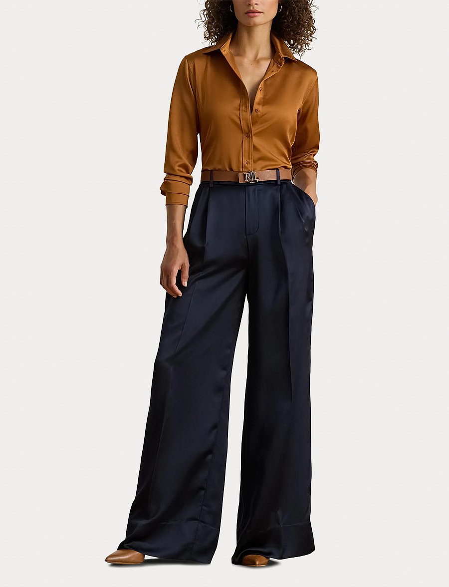 Lauren Ralph Lauren - Classic Fit Satin Charmeuse Shirt - cinnamon bark - 4