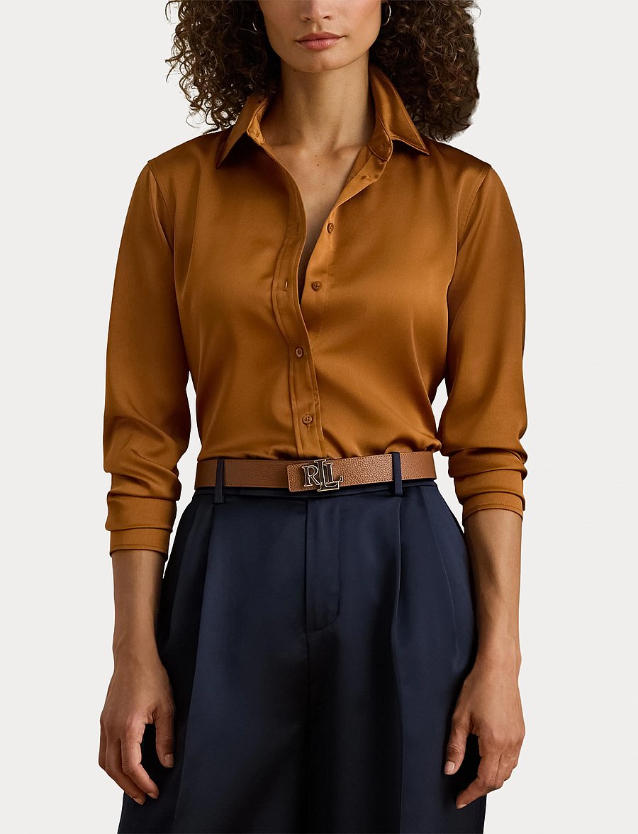 Lauren Ralph Lauren - Classic Fit Satin Charmeuse Shirt - cinnamon bark - 5