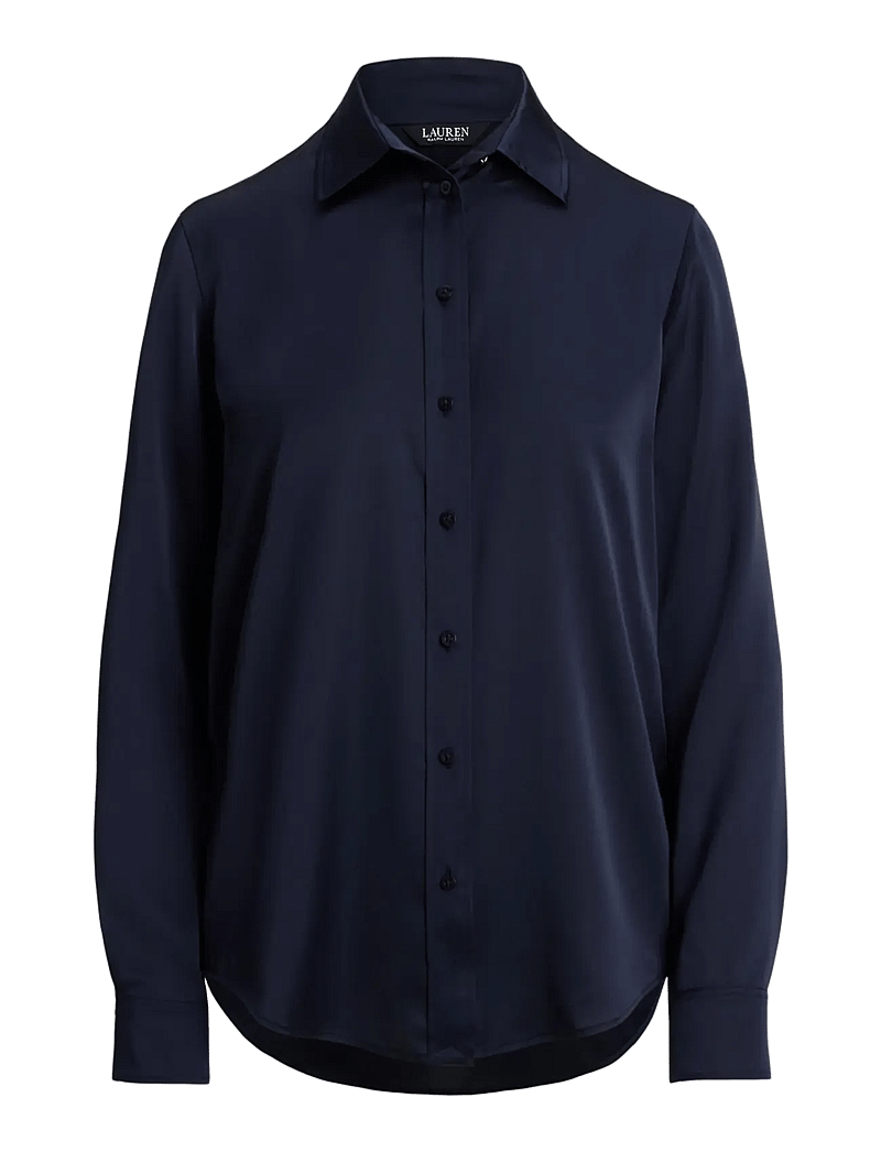 Lauren Ralph Lauren - Classic Fit Satin Charmeuse Shirt - långärmade skjortor - lauren navy - 1