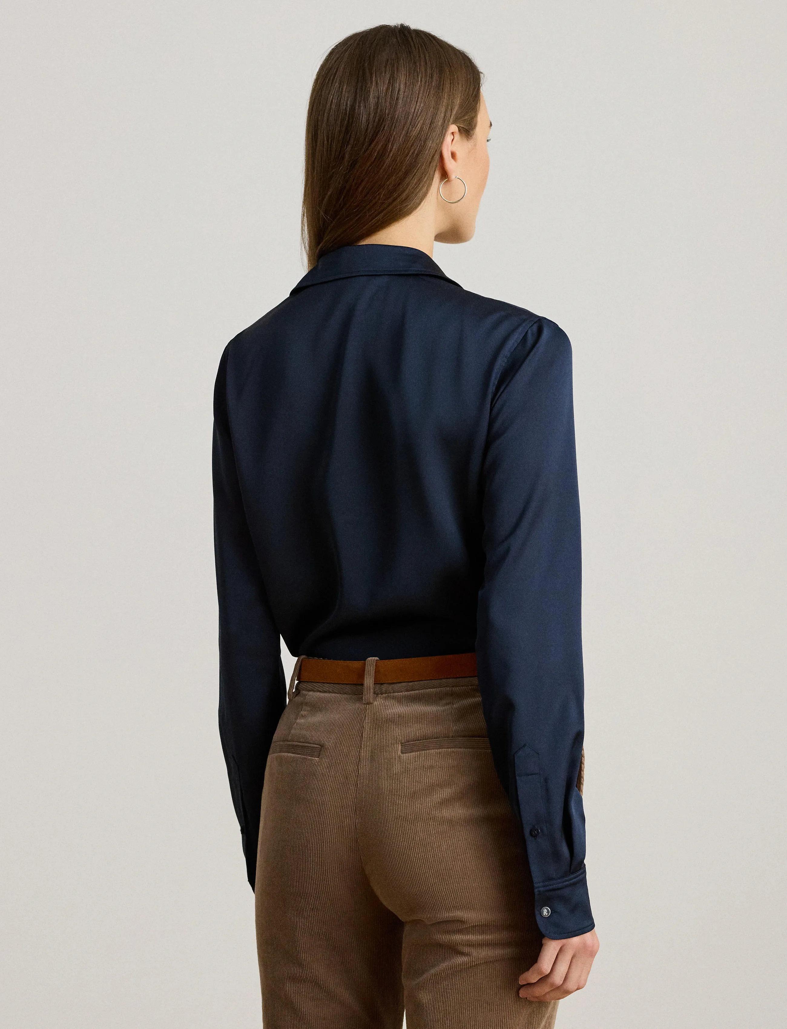 Lauren Ralph Lauren - Classic Fit Satin Charmeuse Shirt - lauren navy - 2