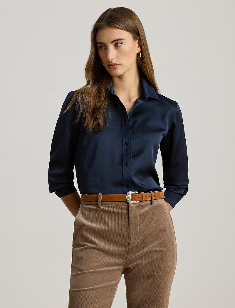 Lauren Ralph Lauren - Classic Fit Satin Charmeuse Shirt - långärmade skjortor - lauren navy - 3