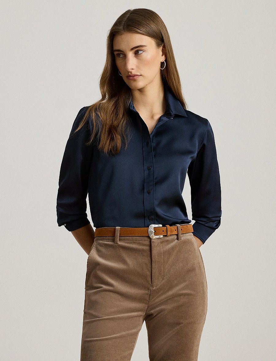 Lauren Ralph Lauren - Classic Fit Satin Charmeuse Shirt - lauren navy - 3