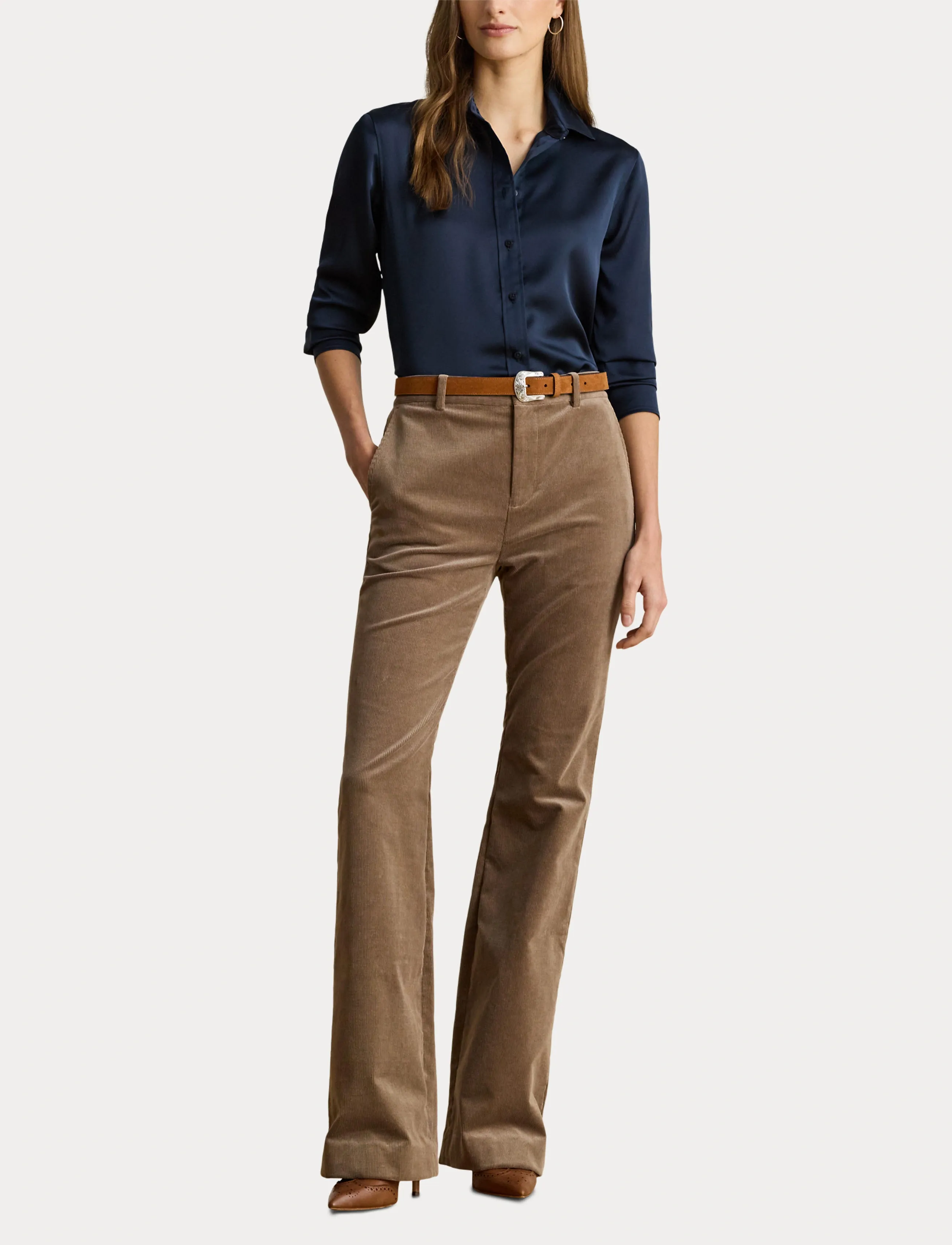 Lauren Ralph Lauren - Classic Fit Satin Charmeuse Shirt - lauren navy - 4