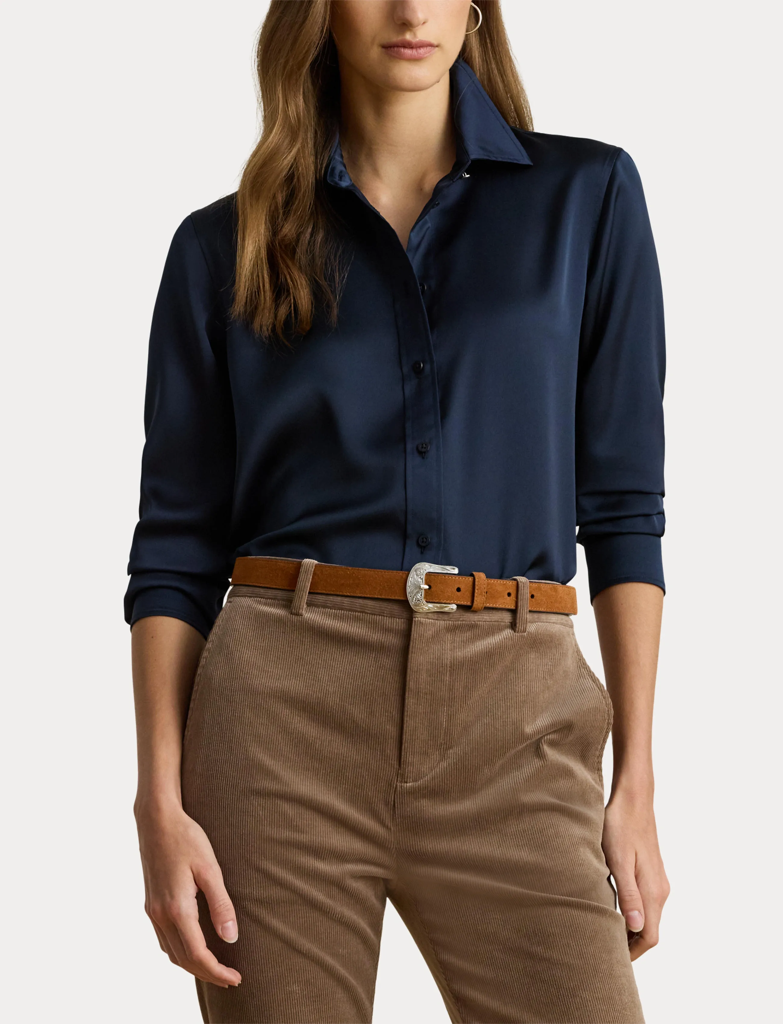 Lauren Ralph Lauren - Classic Fit Satin Charmeuse Shirt - lauren navy - 5