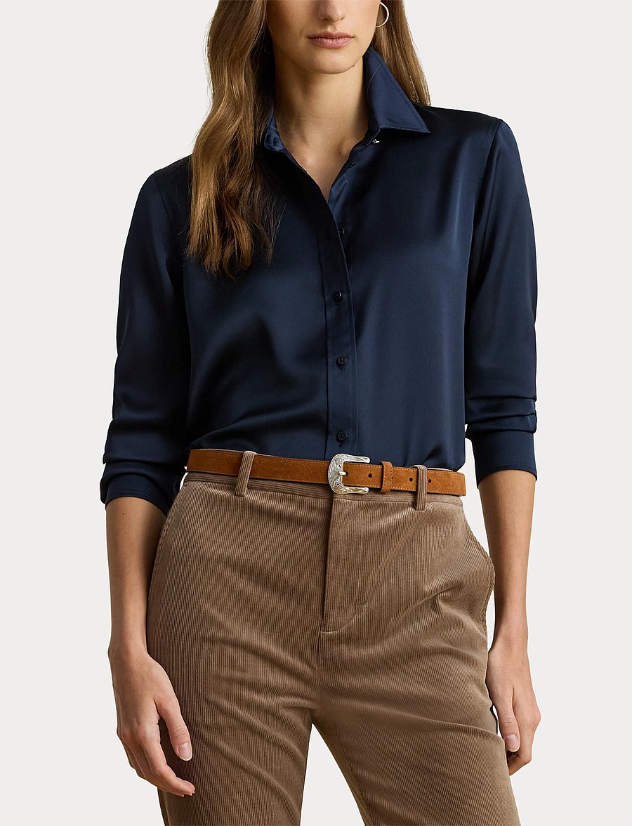Lauren Ralph Lauren - Classic Fit Satin Charmeuse Shirt - lauren navy - 5