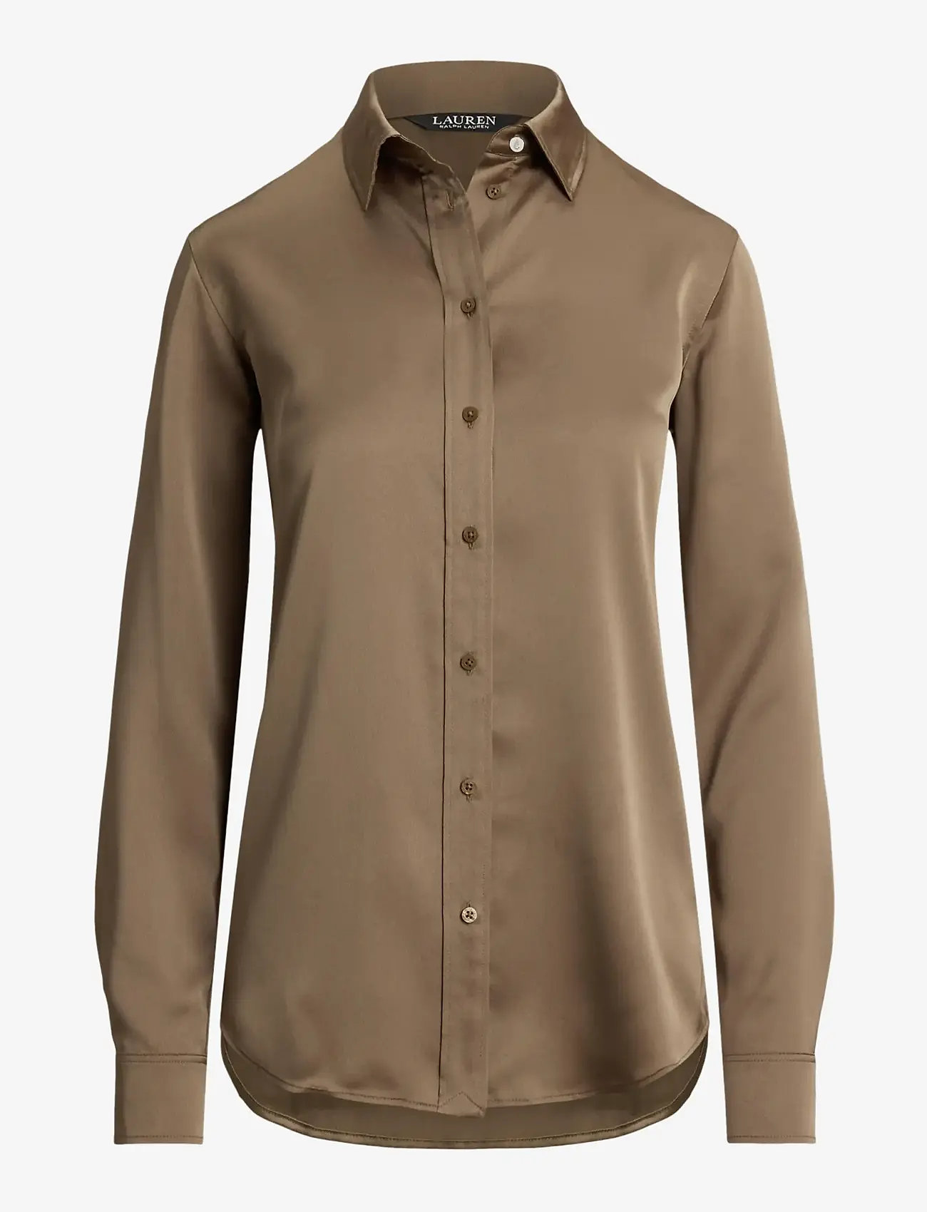 Lauren Ralph Lauren - Classic Fit Satin Charmeuse Shirt - langærmede skjorter - taupe brown - 1
