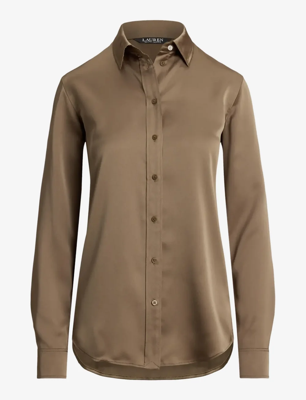 Lauren Ralph Lauren - Classic Fit Satin Charmeuse Shirt - denimskjorter - taupe brown - 1