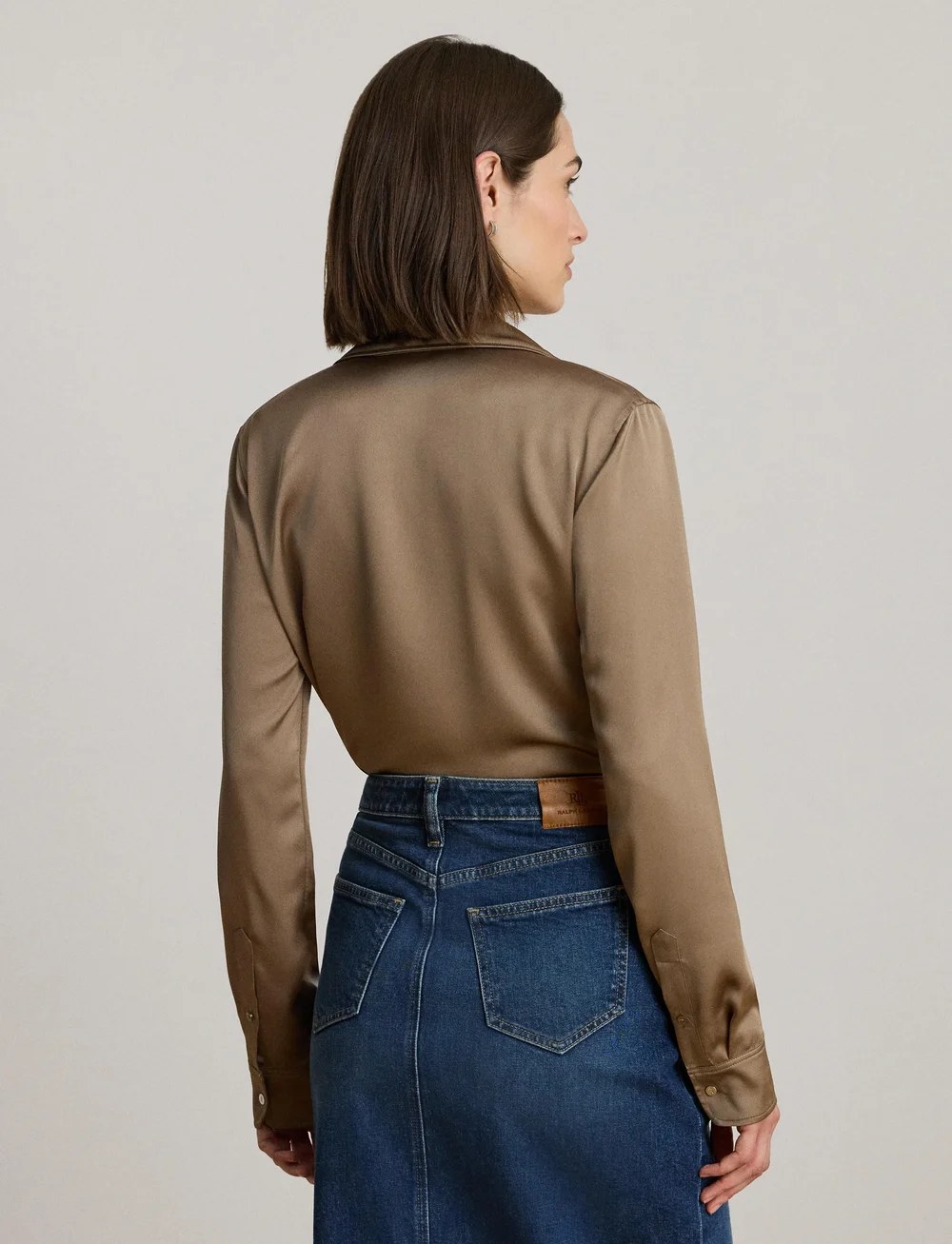 Lauren Ralph Lauren - Classic Fit Satin Charmeuse Shirt - denimskjorter - taupe brown - 2
