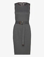 Faux-Leather-Trim Belted Jacquard Dress - MODERN GREY HEATH