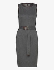 Lauren Ralph Lauren - Faux-Leather-Trim Belted Jacquard Dress - midi garuma kleitas - modern grey heath - 0
