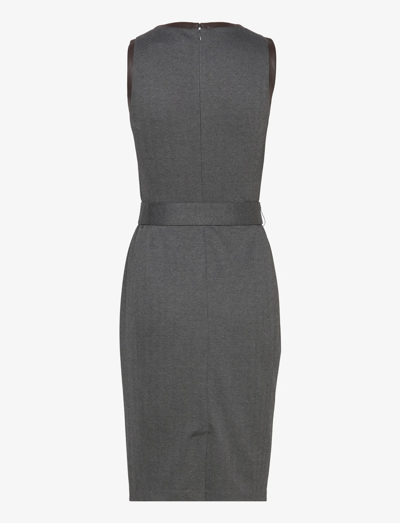 Lauren Ralph Lauren - Faux-Leather-Trim Belted Jacquard Dress - vidutinio ilgio suknelės - modern grey heath - 1