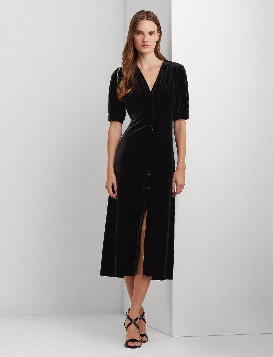 Lauren Ralph Lauren Stretch Velvet Puff sleeve Midi Dress Midi dresses Boozt
