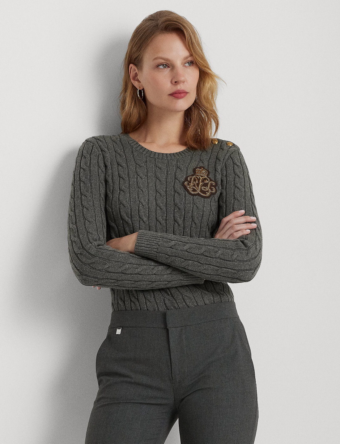 Lauren Ralph Lauren Button trim Cable knit Cotton Sweater Jumpers