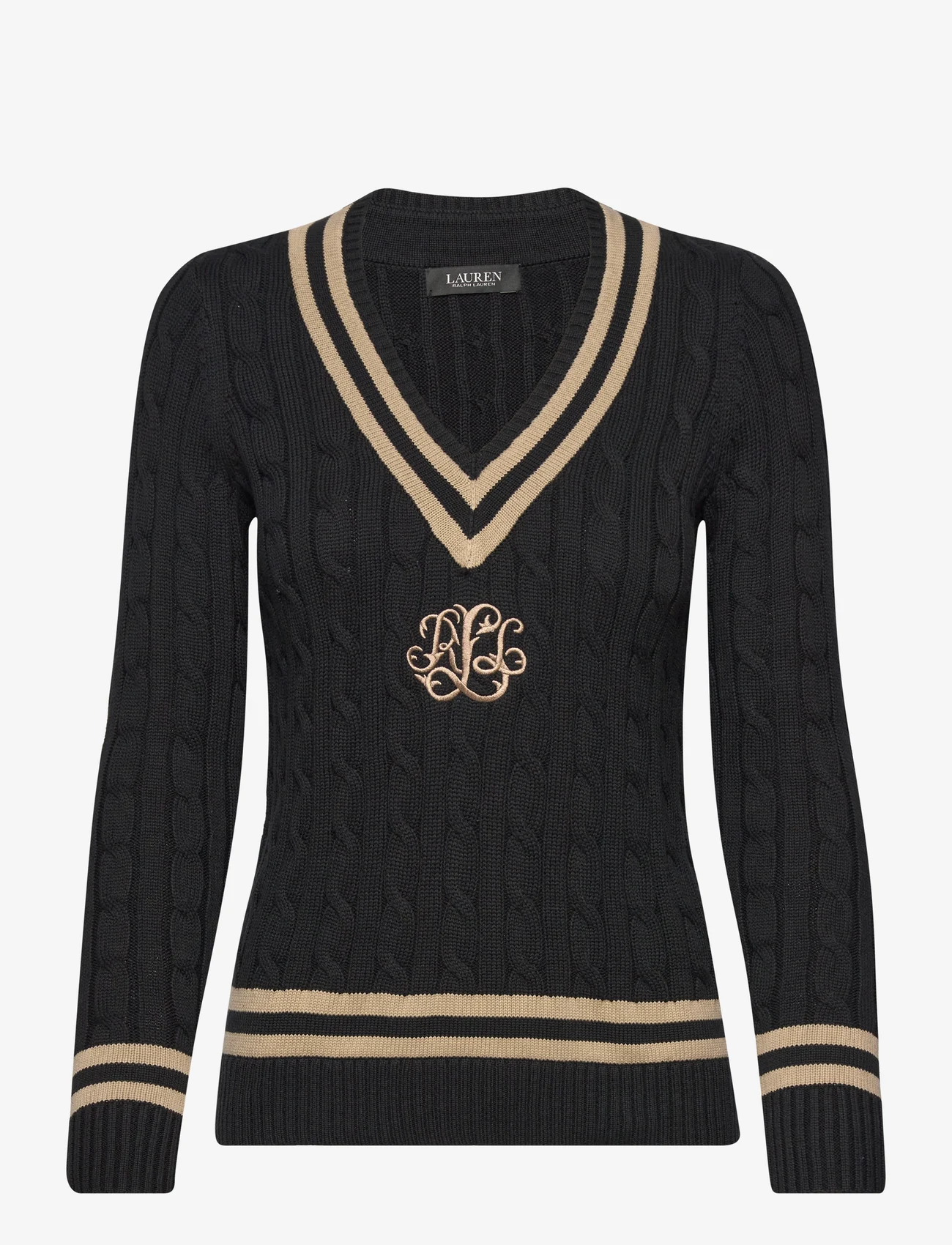 Lauren Ralph Lauren - Cable-Knit Cotton Cricket Sweater - jumpers - black/birch tan - 0