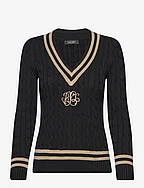 Cable-Knit Cotton Cricket Sweater - BLACK/BIRCH TAN