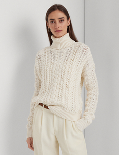 Cable-Knit Cotton-Blend Turtleneck, Lauren Ralph Lauren