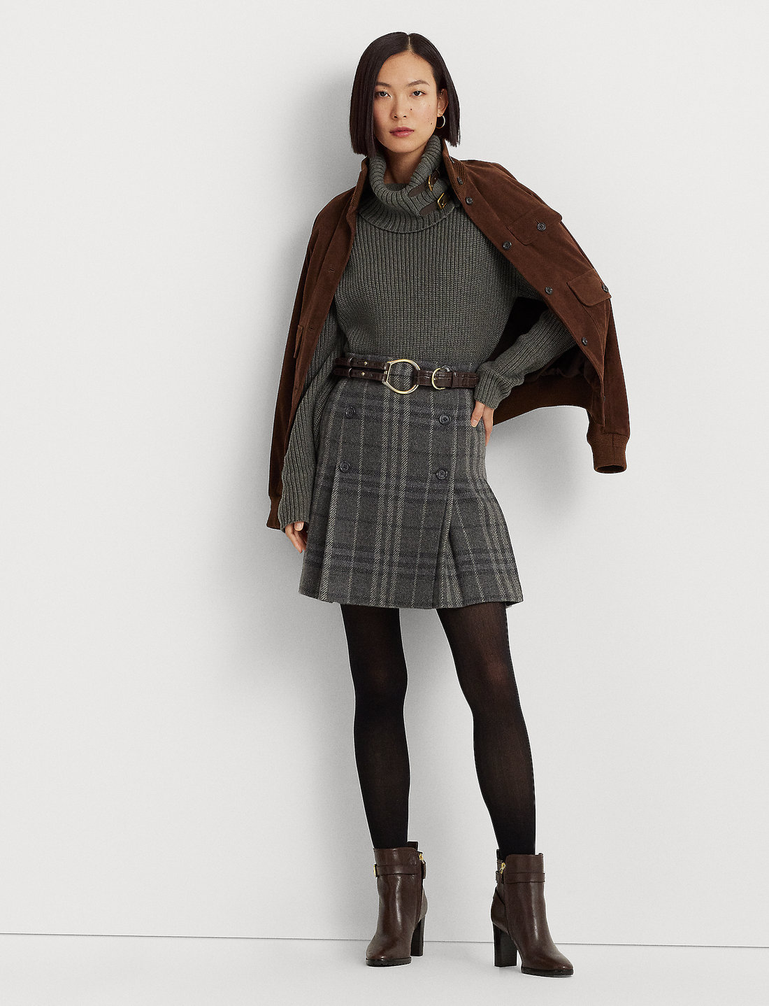 Plaid pleated wool skirt best sale