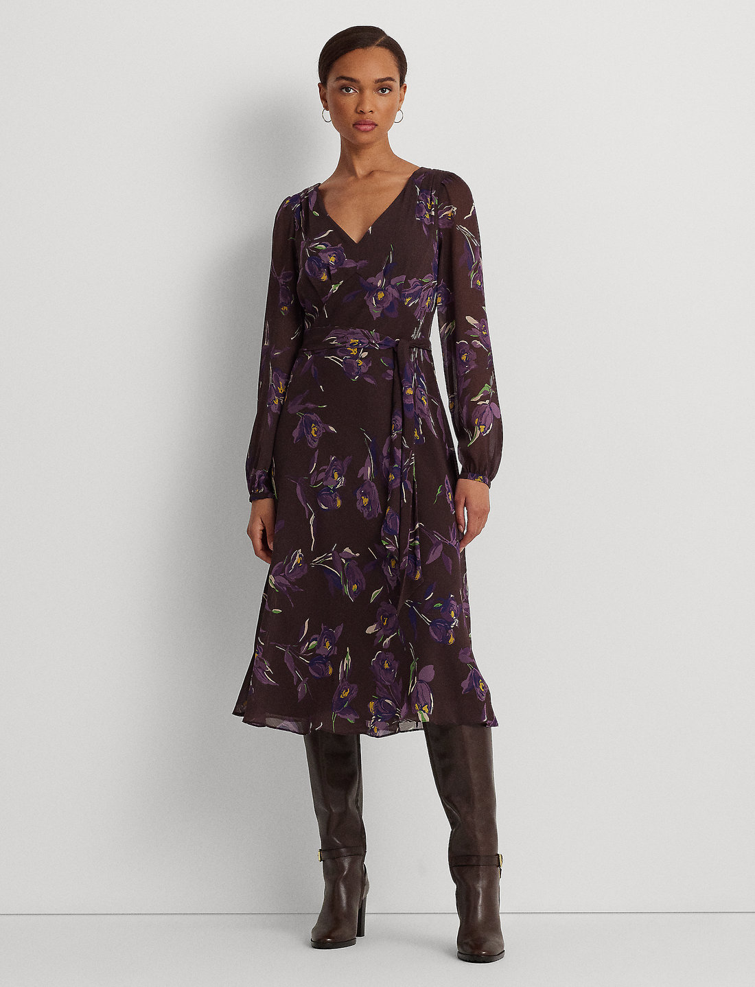 Lauren Ralph Lauren Floral Belted Crinkle Georgette Dress Midi dresses Boozt