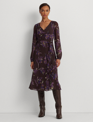 Lauren Ralph Lauren - Floral Belted Crinkle Georgette Dress - ballīšu apģērbs par outlet cenām - brown/purple/mult - 1