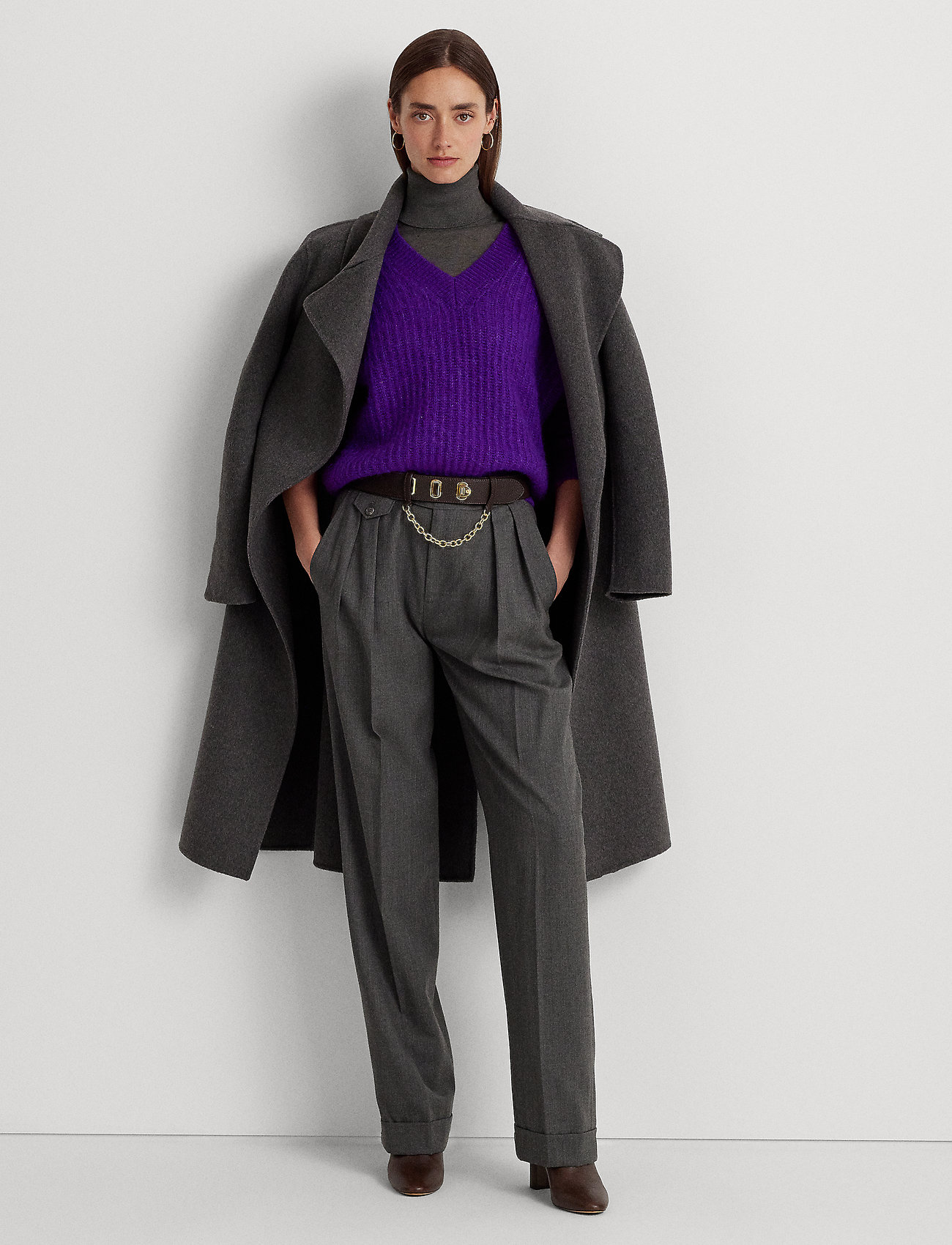 Lauren Ralph Lauren - Pleated Wool Twill Straight Pant - pidulikud püksid - modern grey heath - 1