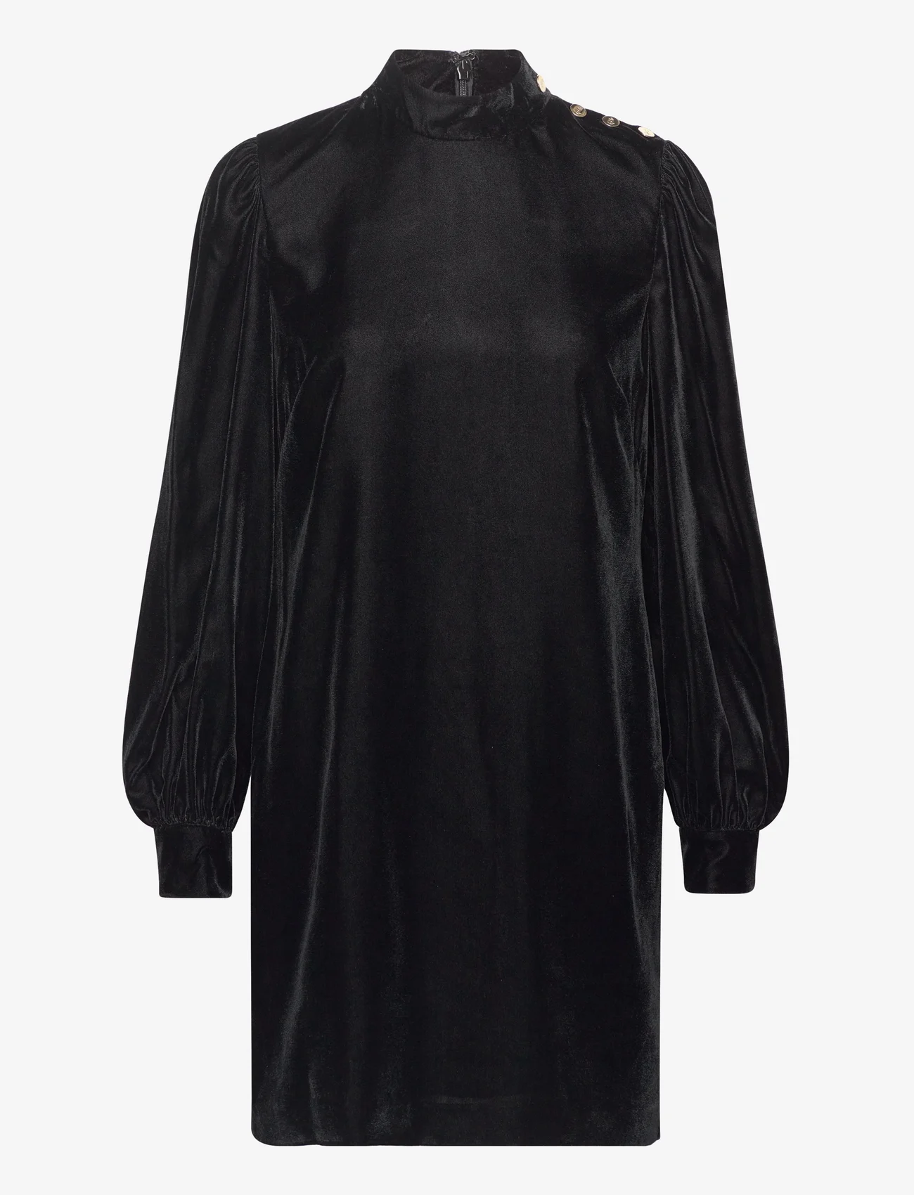 Lauren Ralph Lauren - Button-Trim Velvet Mockneck Dress - Īsas kleitas - black velvet - 0