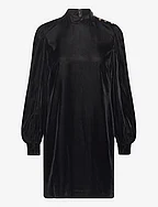 Button-Trim Velvet Mockneck Dress - BLACK VELVET