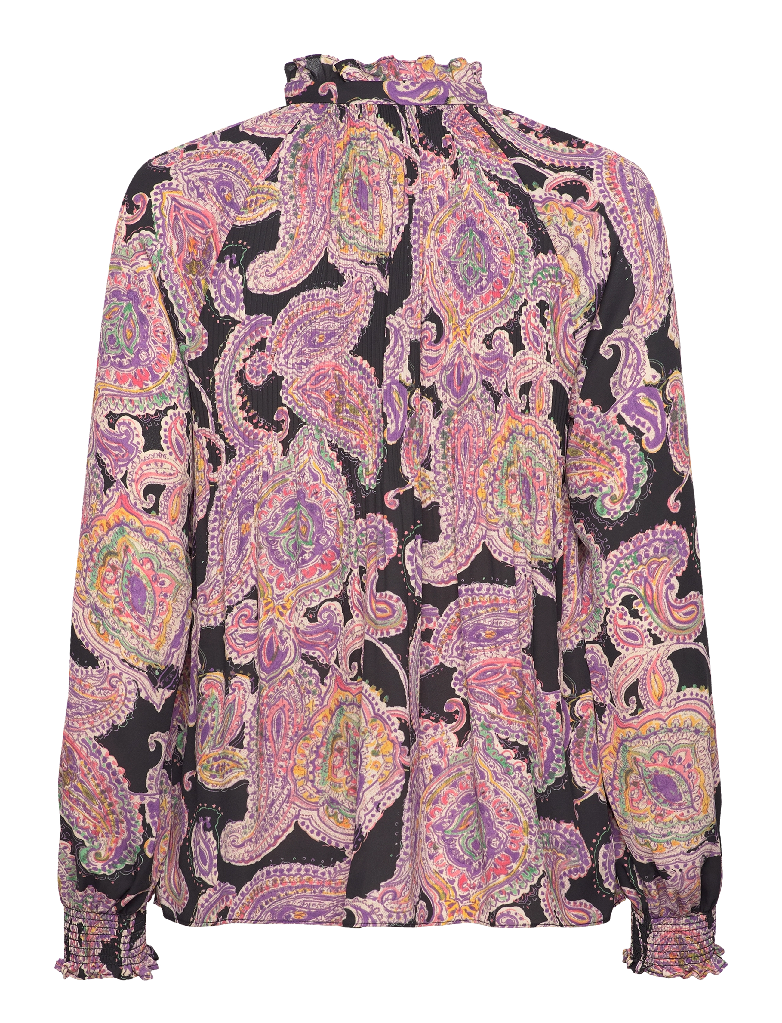 Lauren Ralph Lauren - Print Pleated Georgette Tie-Neck Blouse - black/yellow/mult - 1