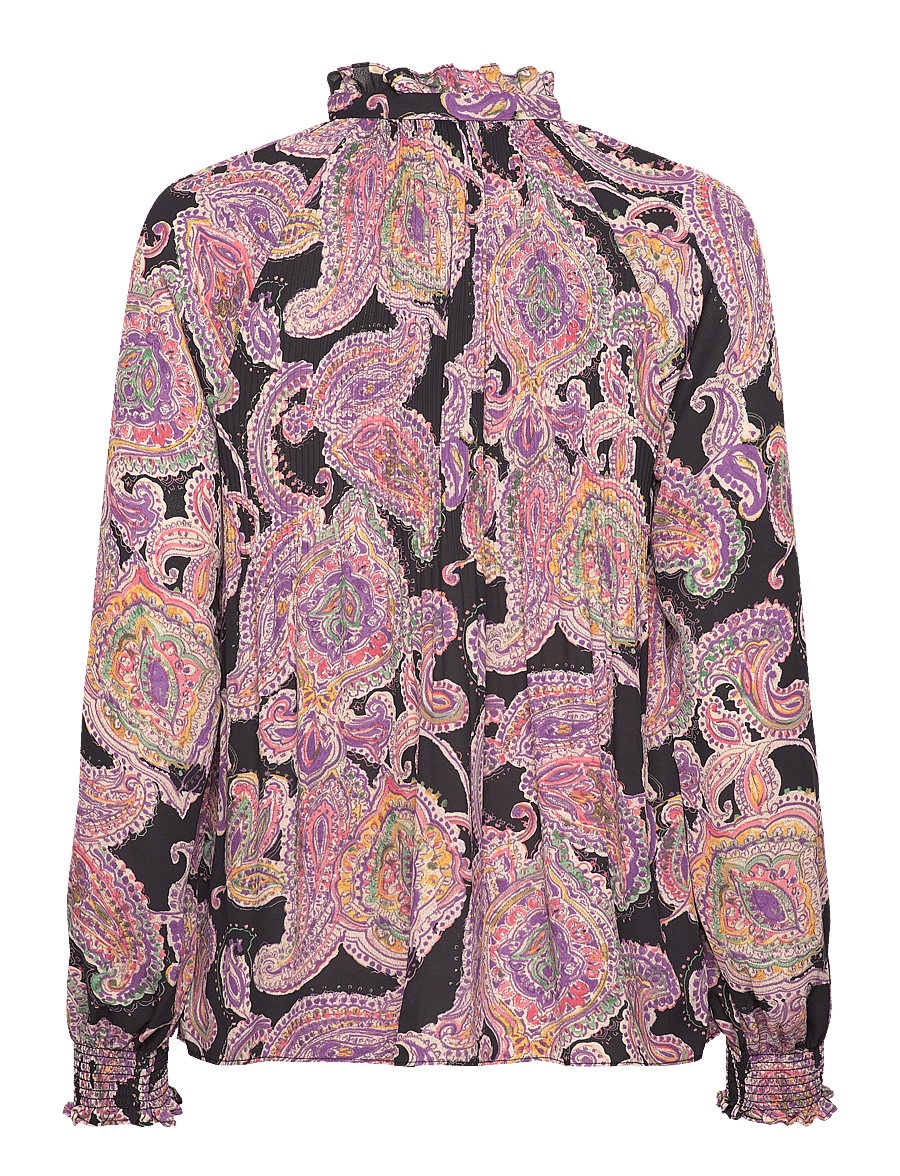 Lauren Ralph Lauren - Print Pleated Georgette Tie-Neck Blouse - black/yellow/mult - 1