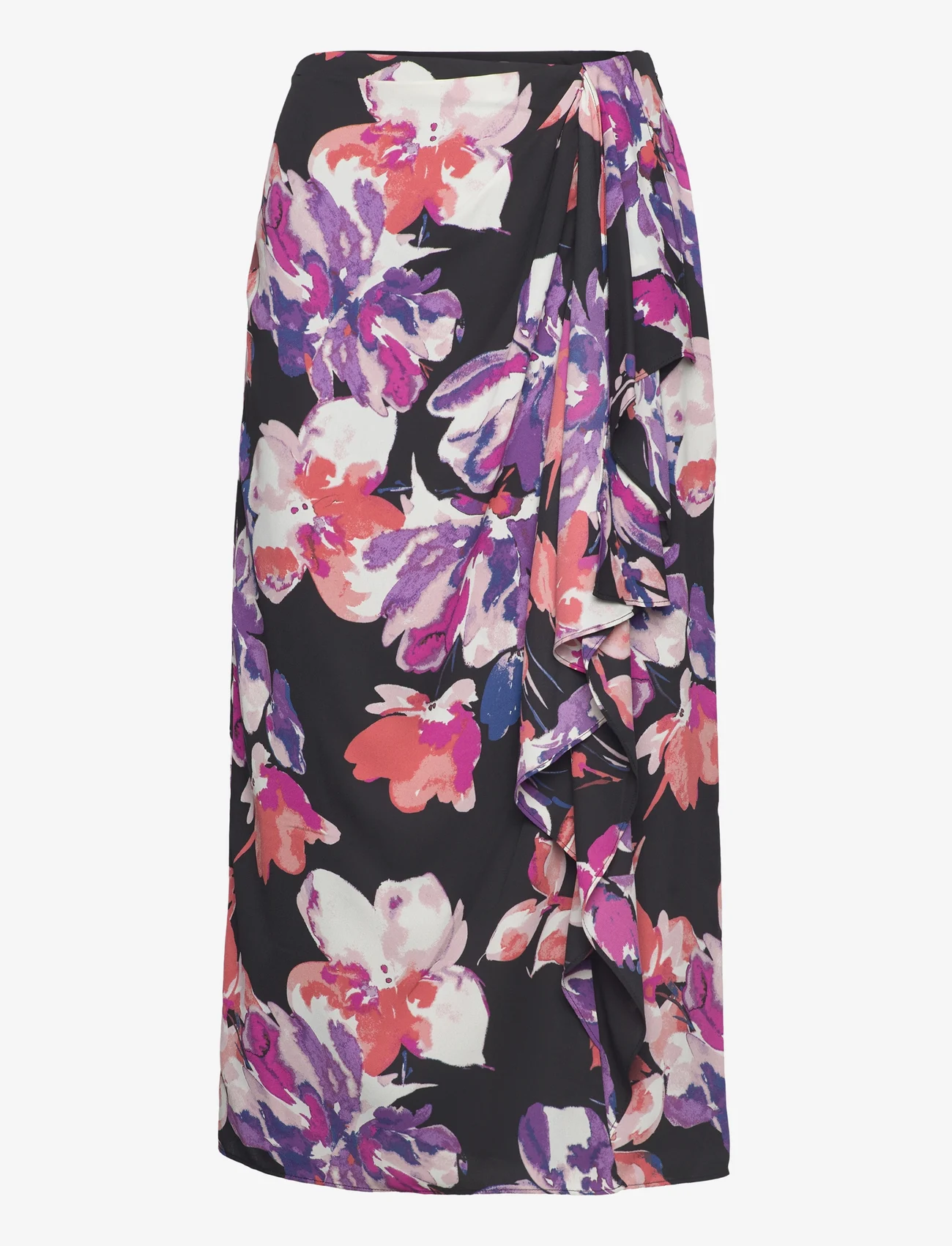 Lauren Ralph Lauren - Floral Georgette Midi Skirt - midi garuma svārki - black/purple/mult - 0