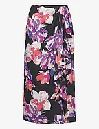 Floral Georgette Midi Skirt - BLACK/PURPLE/MULT