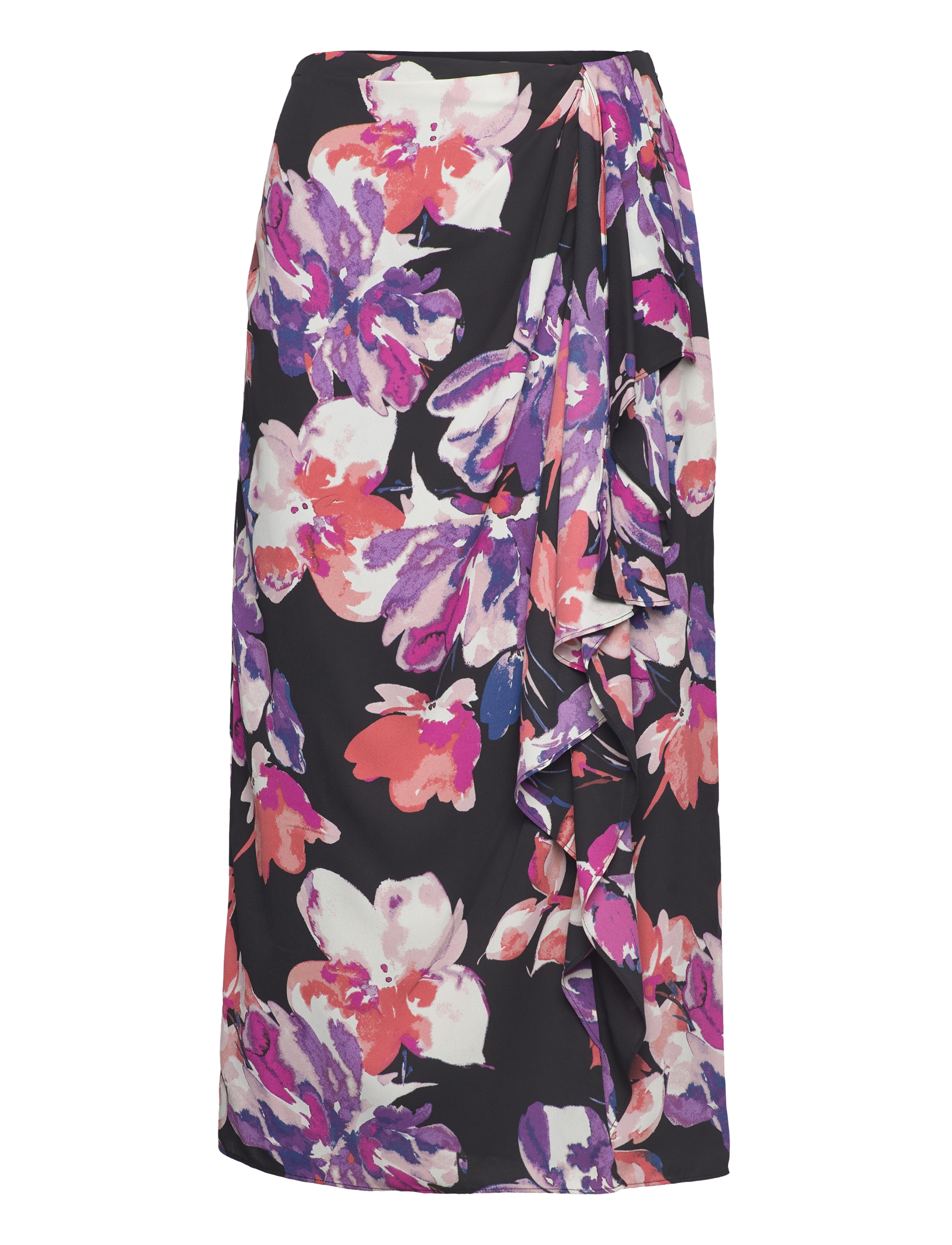Floral Georgette Midi Skirt - BLACK/PURPLE/MULT