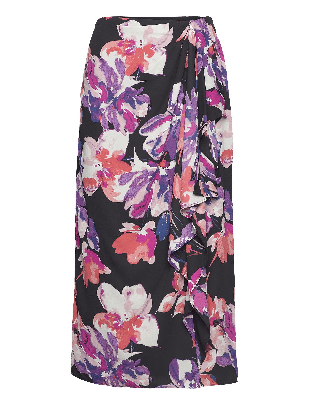 Floral Georgette Midi Skirt - BLACK/PURPLE/MULT