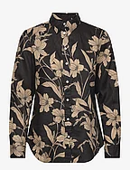 Floral Linen Shirt - BLACK/TAN
