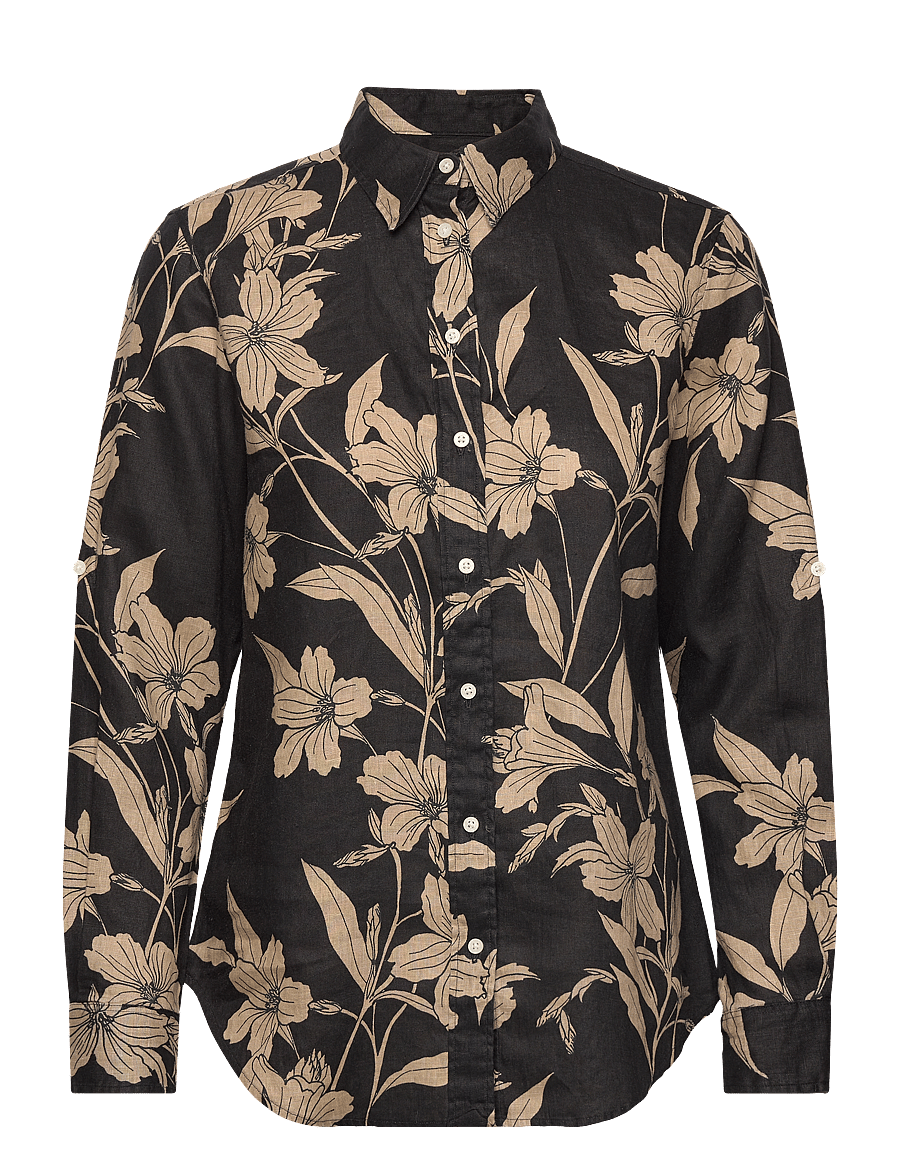 Lauren Ralph Lauren - Floral Linen Shirt - black/tan - 0