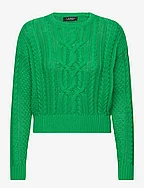 Cable-Knit Cotton Crewneck Sweater - GREEN TOPAZ