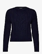 Cable-Knit Cotton Crewneck Sweater - REFINED NAVY