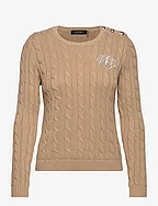 Button-Trim Cable-Knit Cotton Sweater - BIRCH TAN