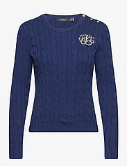 Lauren Ralph Lauren - Button-Trim Cable-Knit Cotton Sweater - džemperiai - indigo sail - 0