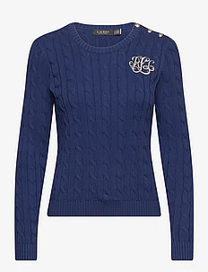 Button-Trim Cable-Knit Cotton Sweater, Lauren Ralph Lauren