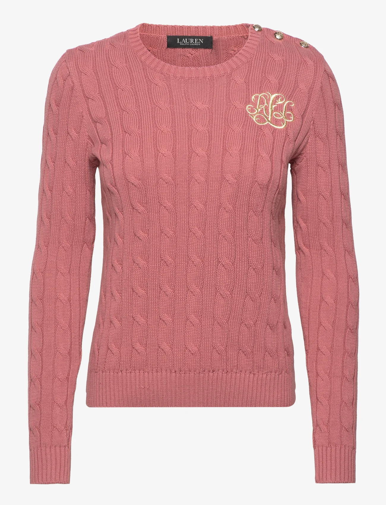 Lauren Ralph Lauren - Button-Trim Cable-Knit Cotton Sweater - džemperiai - pink mahogany - 0