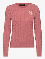 Button-Trim Cable-Knit Cotton Sweater - PINK MAHOGANY